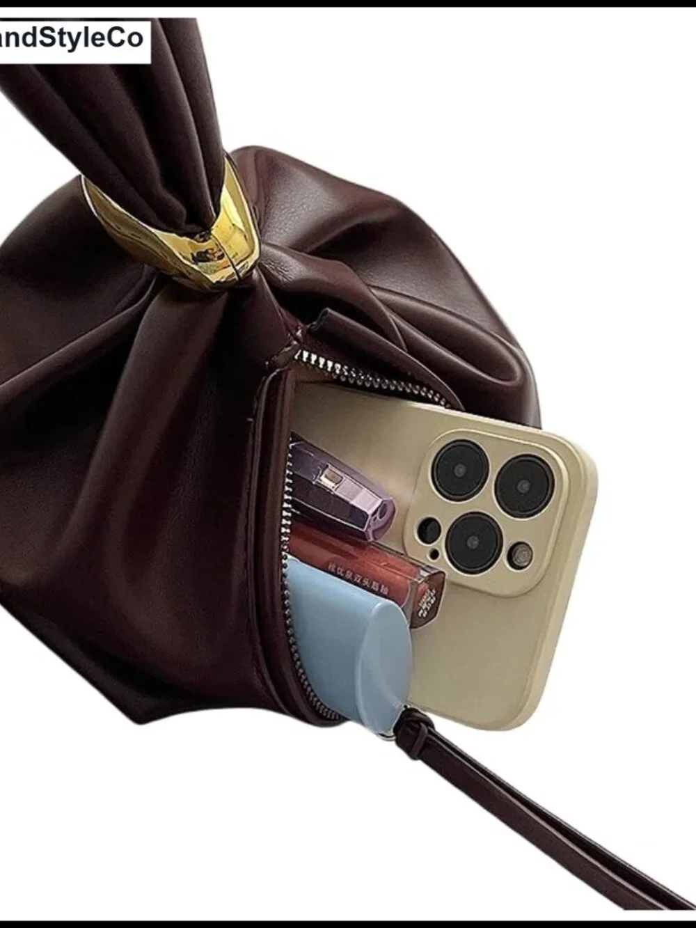 Burgundy Wristlet Clutch PU Leather Knot Purse Tote for Women Wedding Party